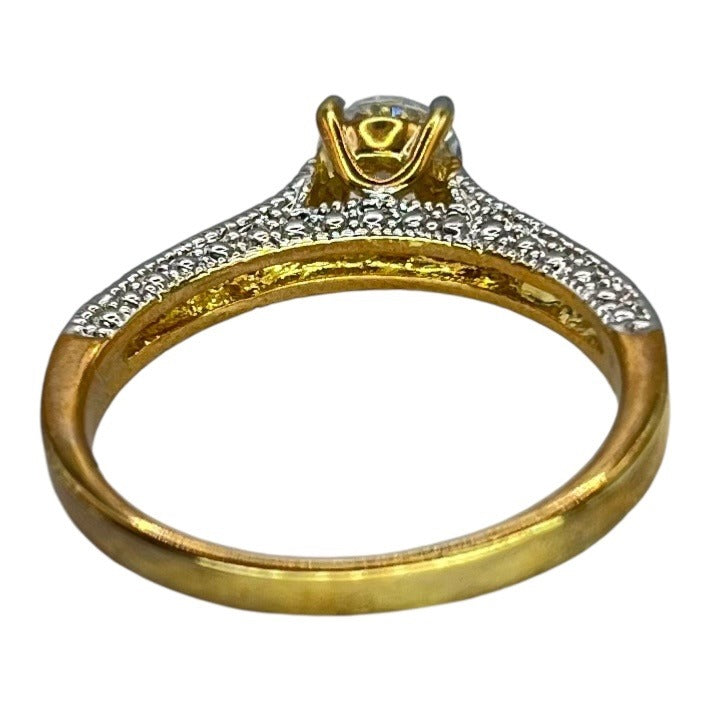 Gold Tone Round Cut Prong Setting CZ Ring Size 9 Formal Engagement Wedding