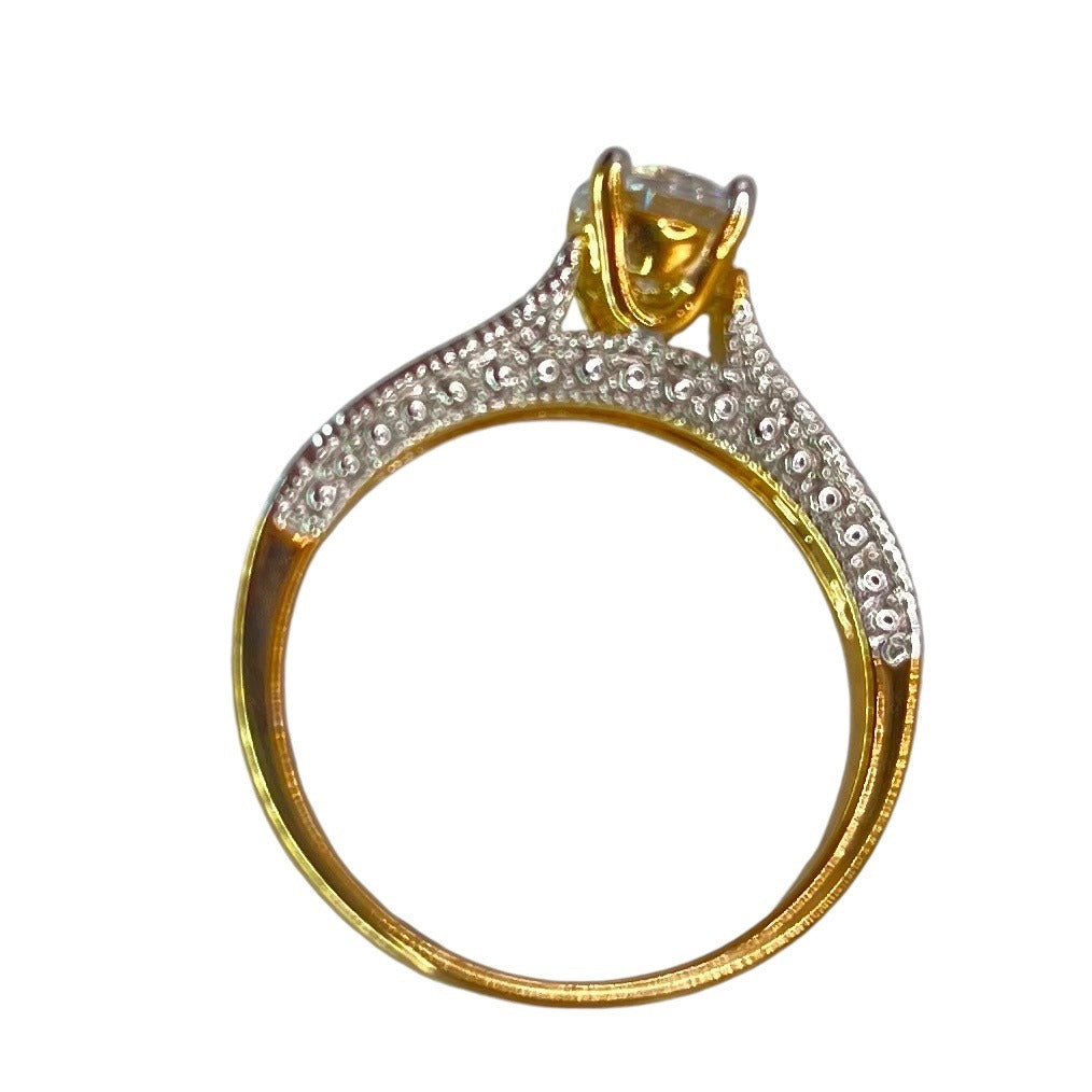 Gold Tone Round Cut Prong Setting CZ Ring Size 9 Formal Engagement Wedding