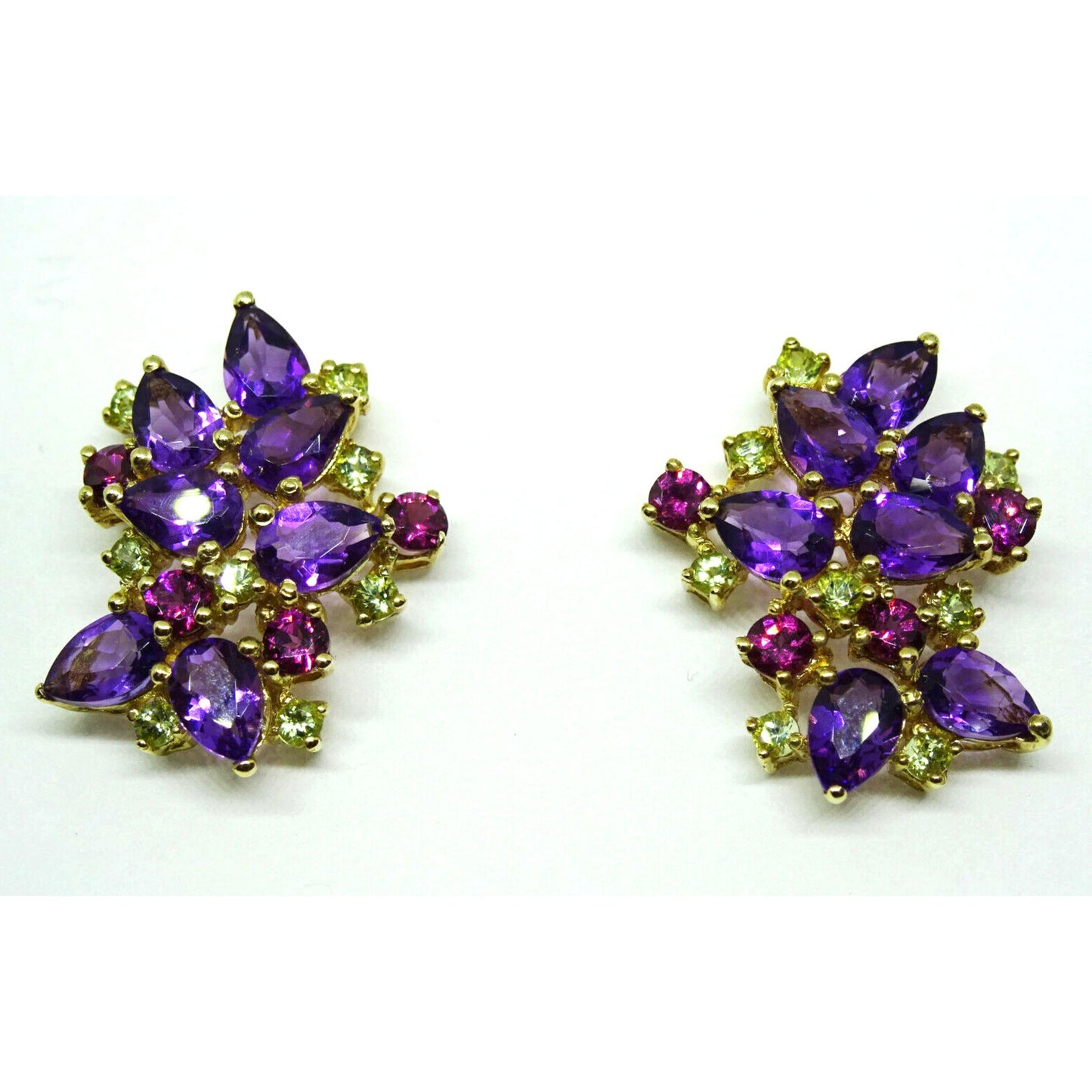 Amethyst Tourmaline Peridot Iolite Earrings & Pendant Set 10k Gold