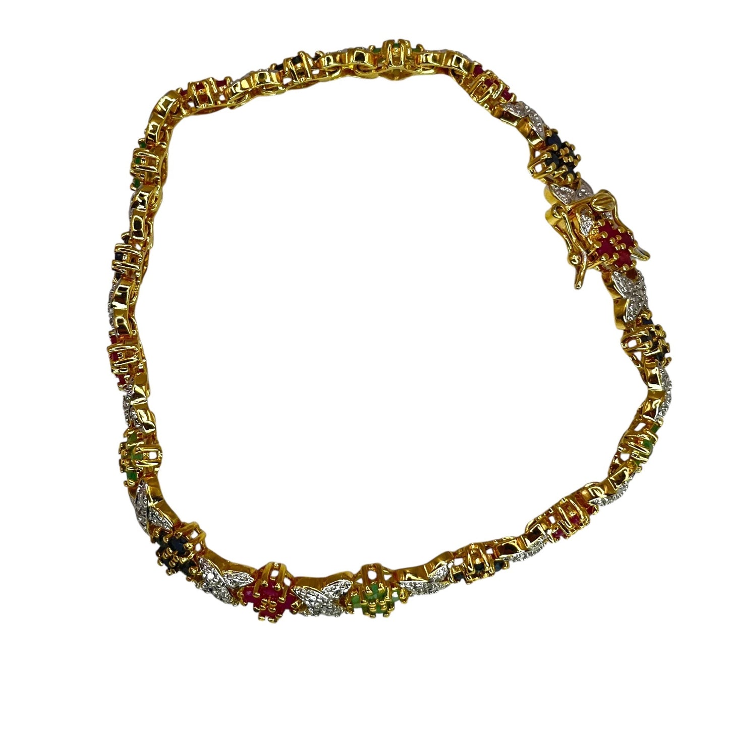 Ross Simons 925 Silver Gold Vermeil Ruby Sapphire Emerald Floral Tennis Bracelet