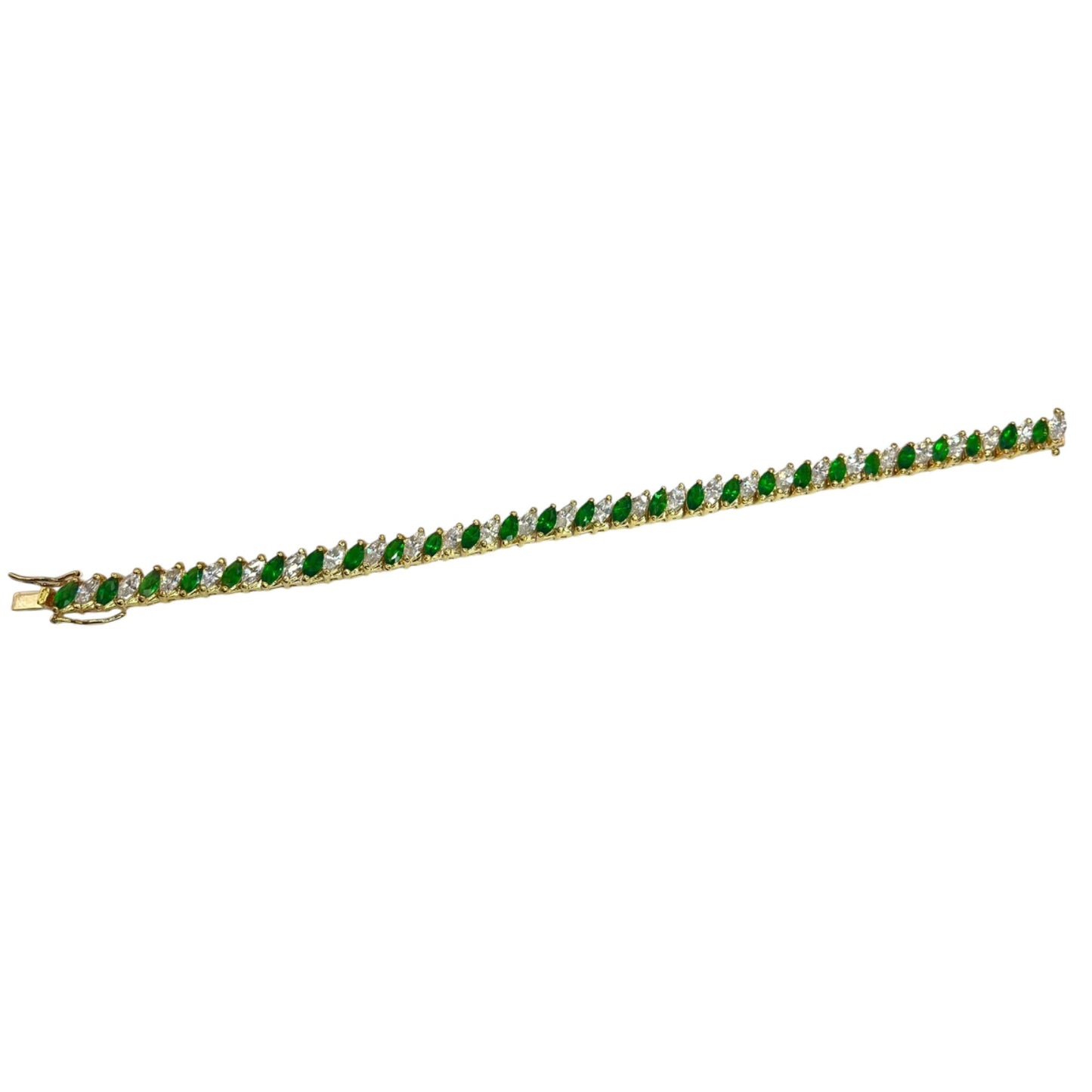 Sterling Silver Gold Vermeil Green White Marquise Cubic Zirconia Tennis Bracelet