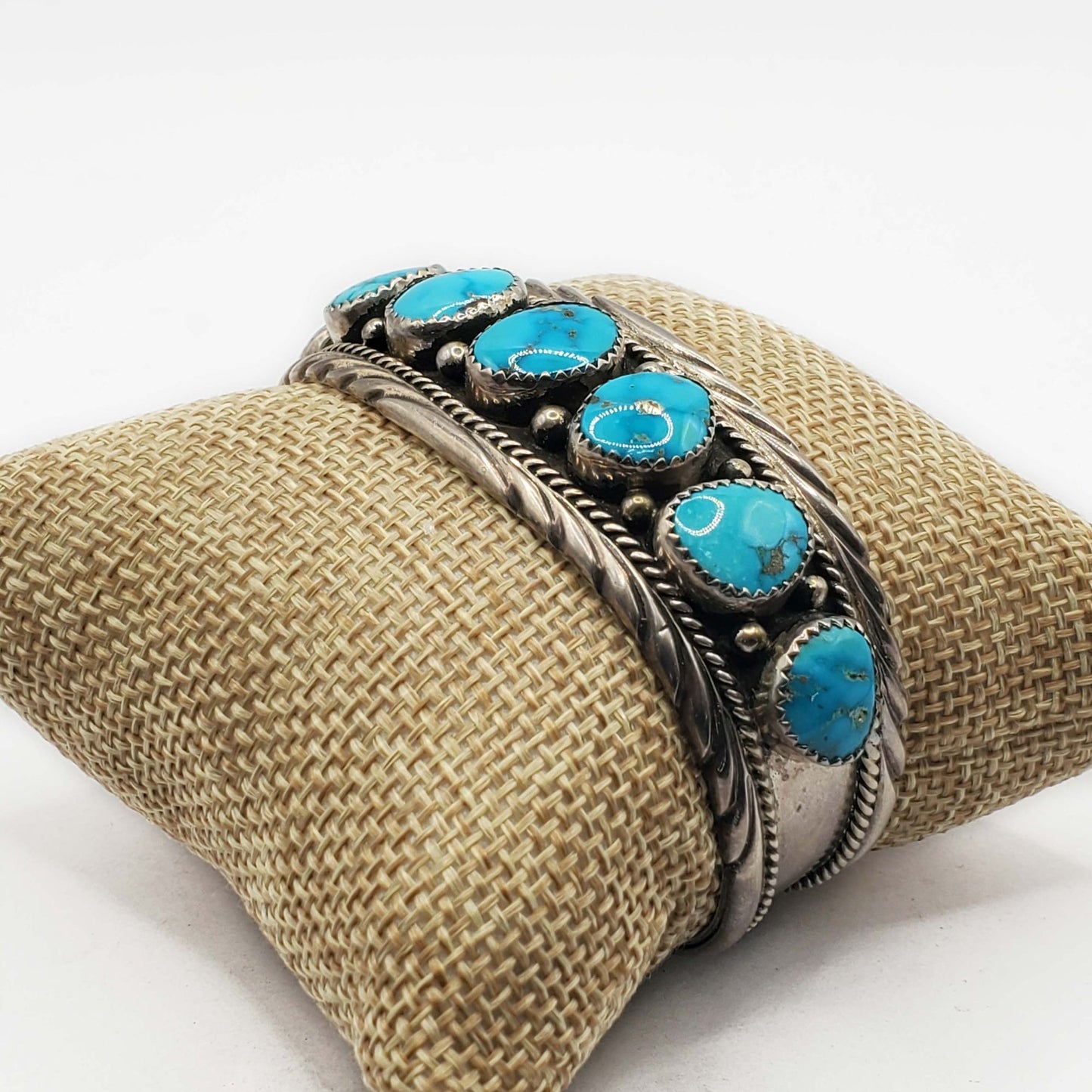Peter Johnson Navajo Turquoise Station Cuff Bracelet Sterling Silver