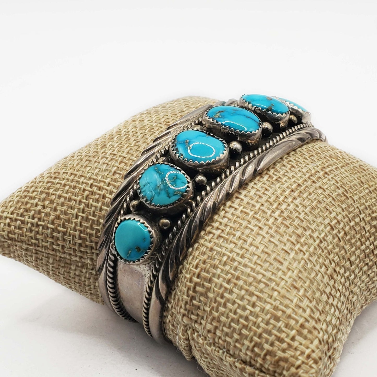 Peter Johnson Navajo Turquoise Station Cuff Bracelet Sterling Silver