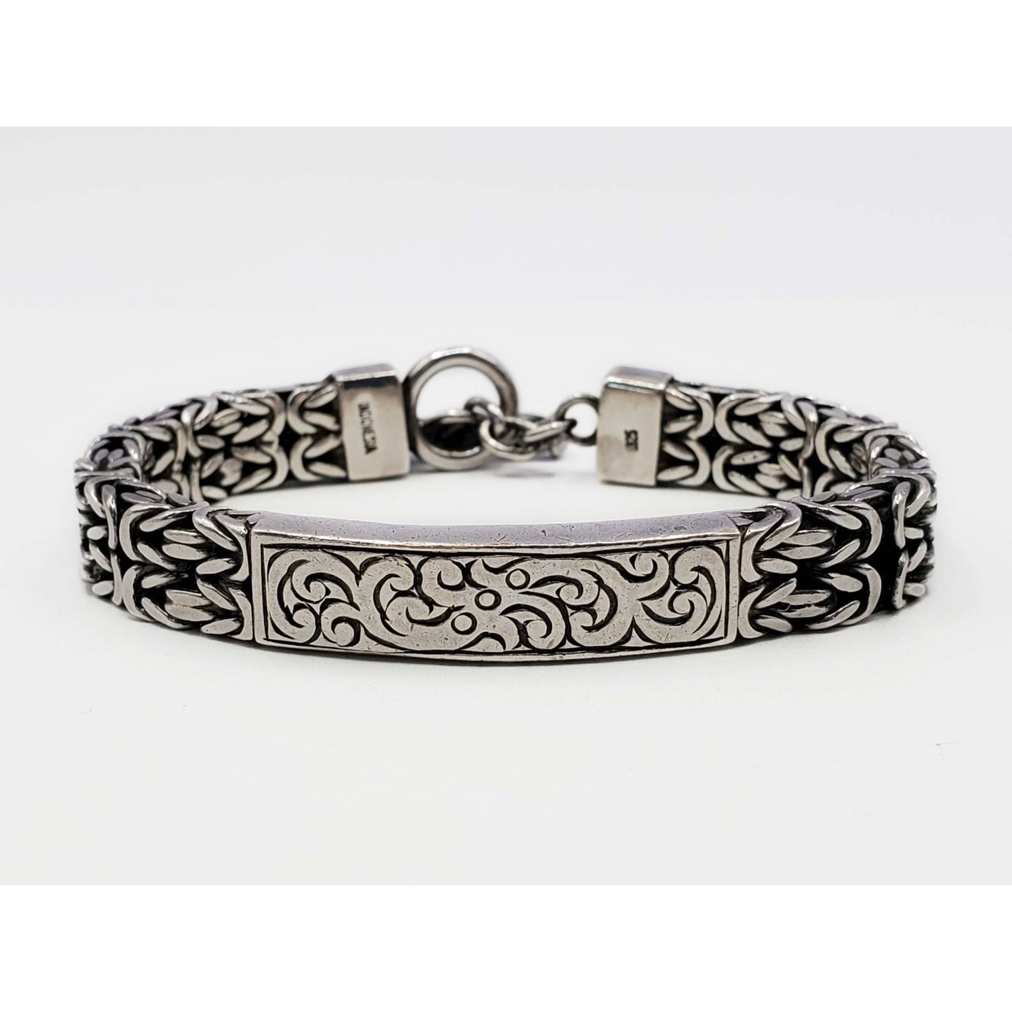 Lois Hill Designer 9.5mm Byzantine Style ID Toggle Bracelet Sterling Silver