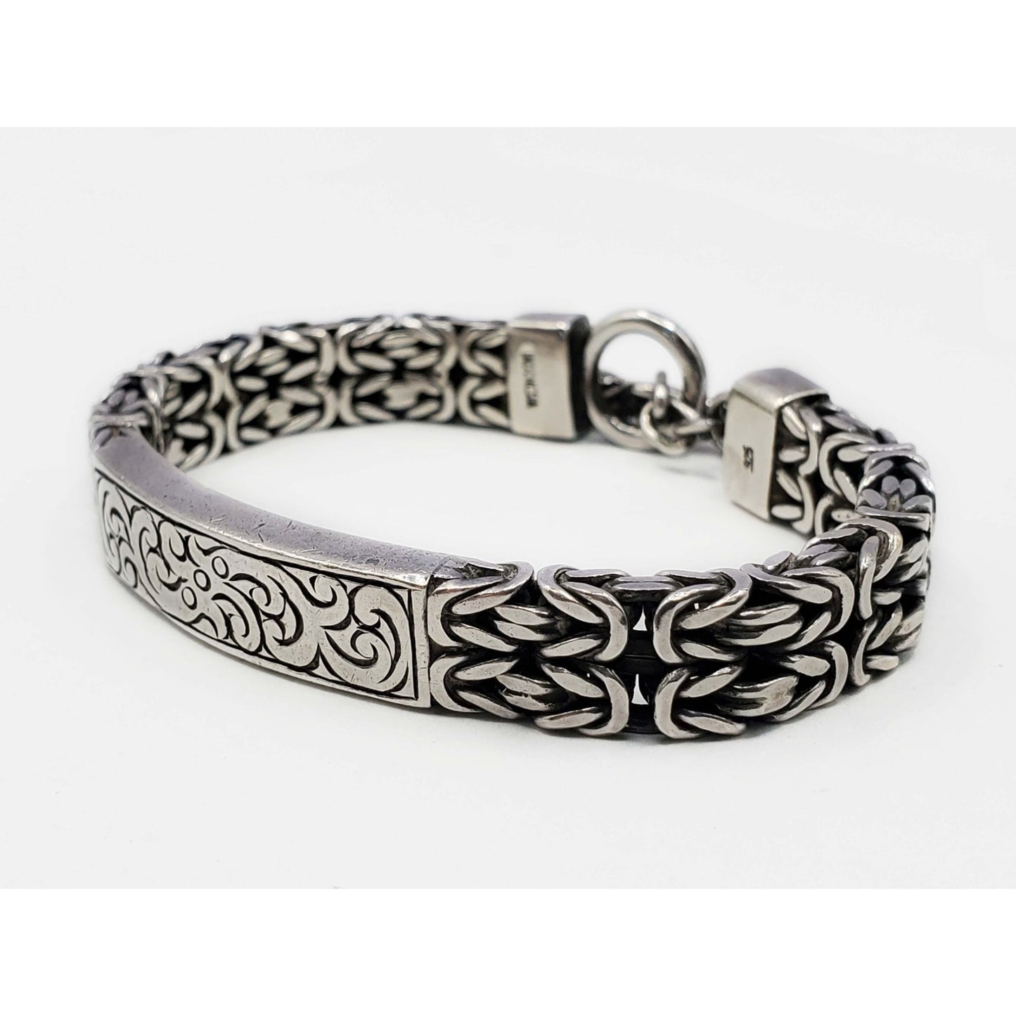 Lois Hill Designer 9.5mm Byzantine Style ID Toggle Bracelet Sterling Silver