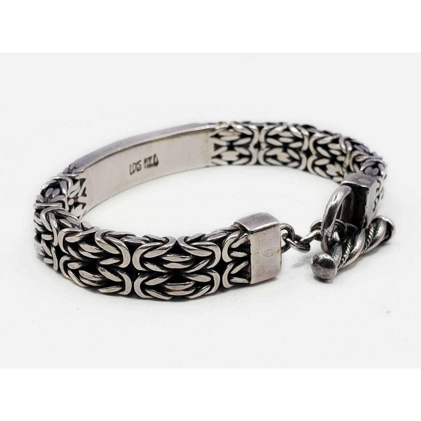Lois Hill Designer 9.5mm Byzantine Style ID Toggle Bracelet Sterling Silver