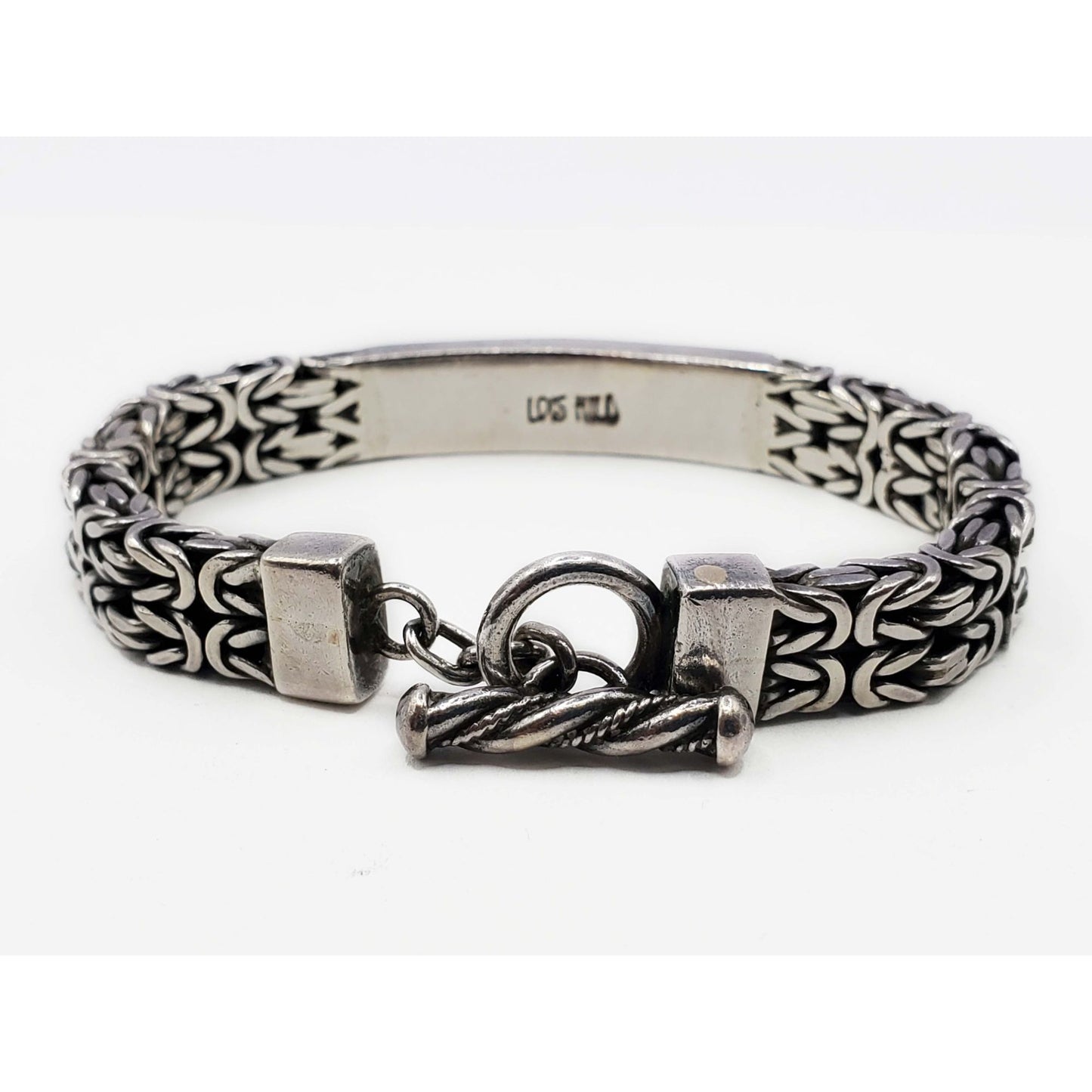 Lois Hill Designer 9.5mm Byzantine Style ID Toggle Bracelet Sterling Silver