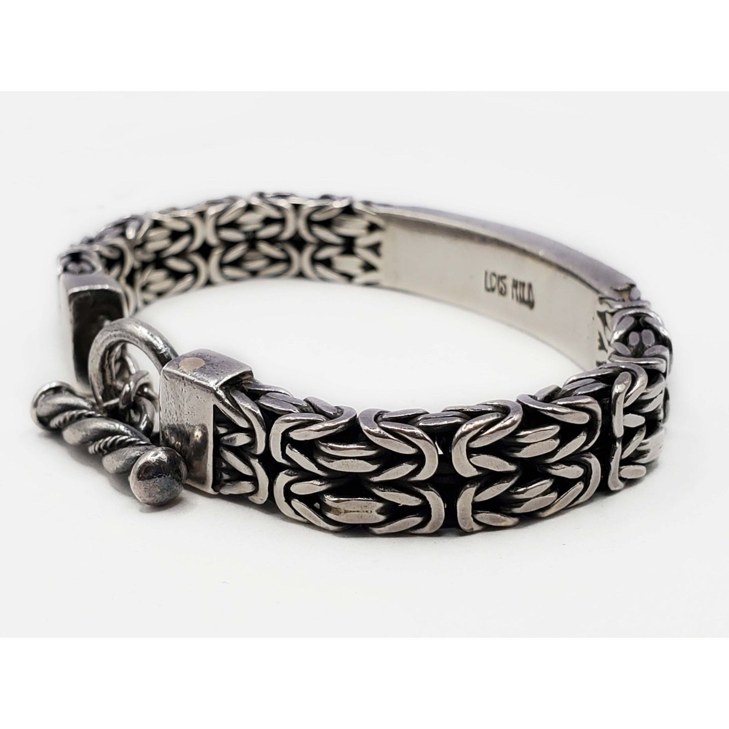 Lois Hill Designer 9.5mm Byzantine Style ID Toggle Bracelet Sterling Silver