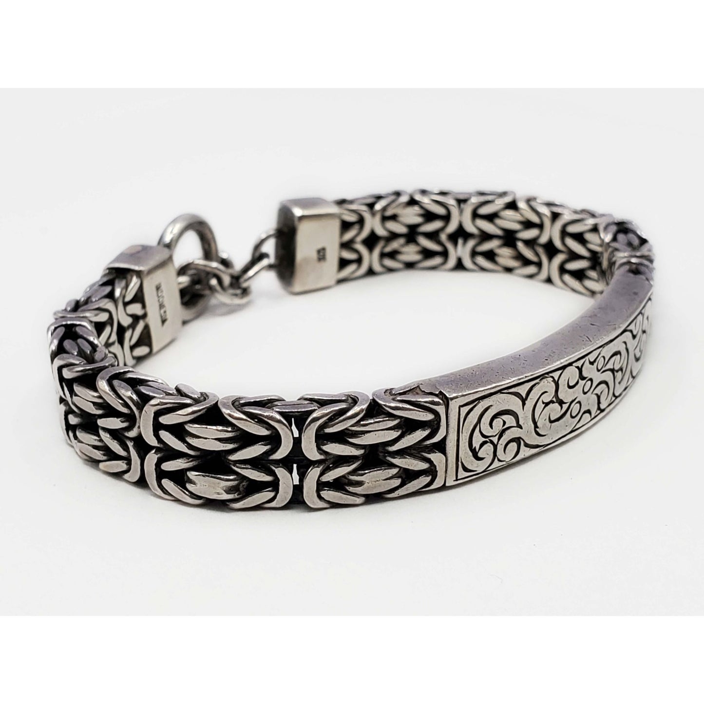 Lois Hill Designer 9.5mm Byzantine Style ID Toggle Bracelet Sterling Silver