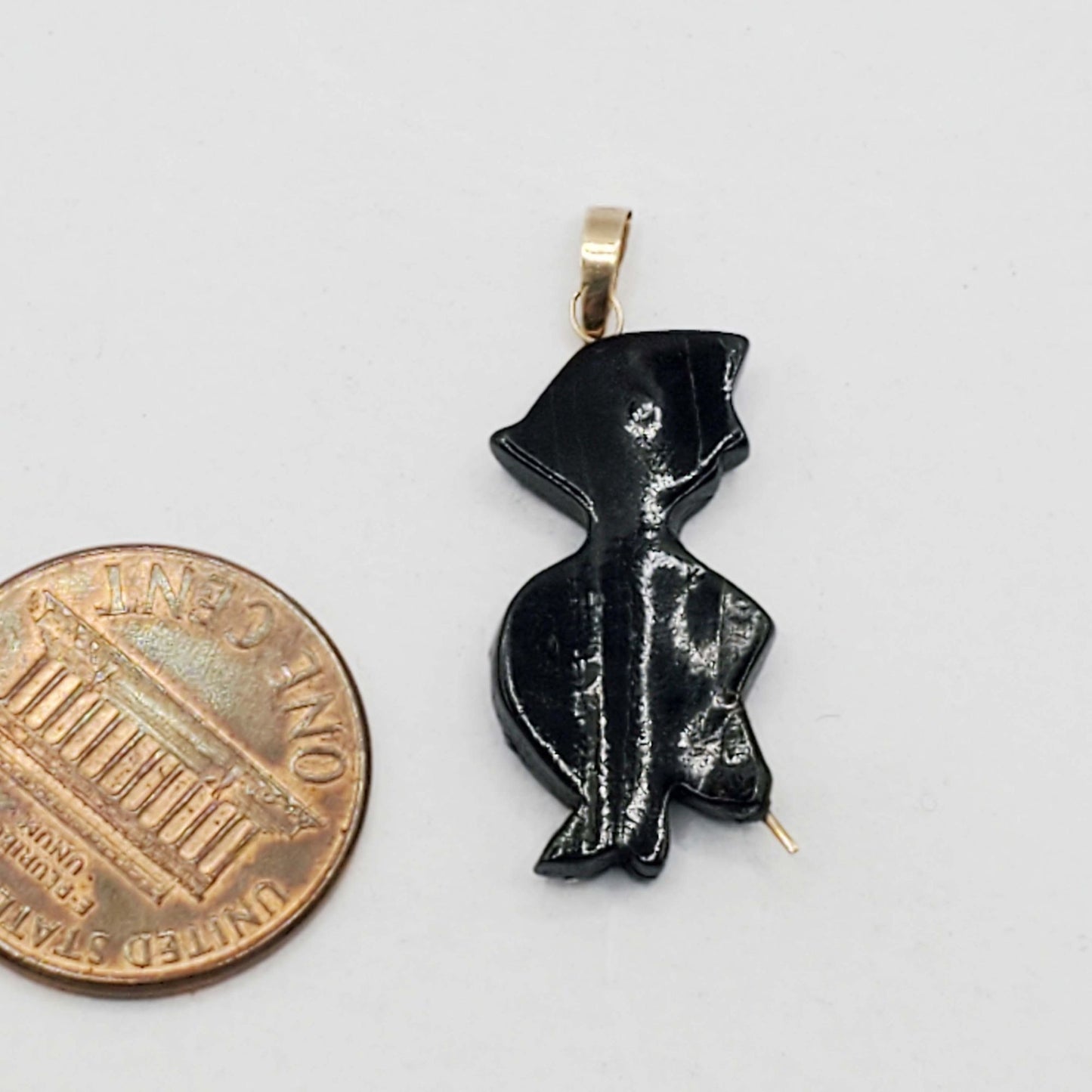 Antique Carved Black Coral Charm Pendant with 14k Gold Inlays