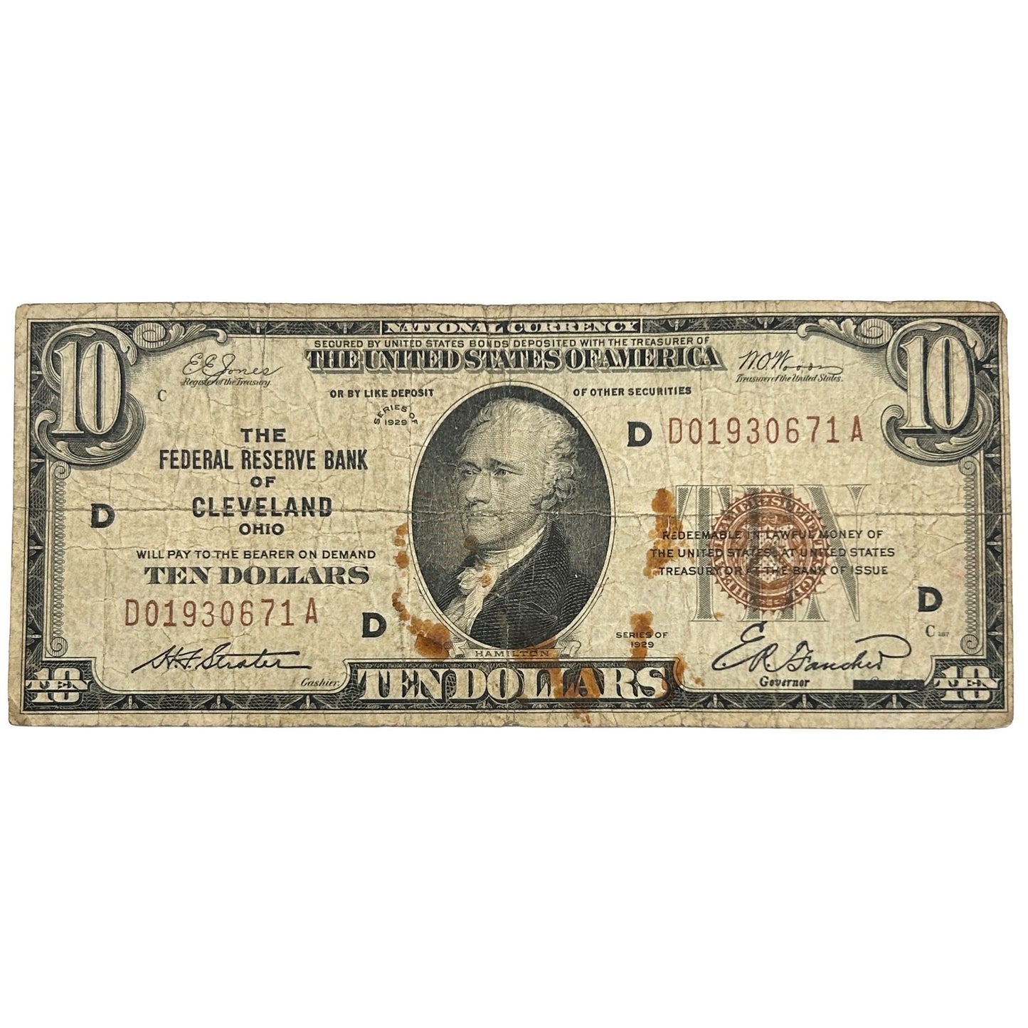 1929 $10 National Currency - Federal Reserve Bank of Cleveland Ohio