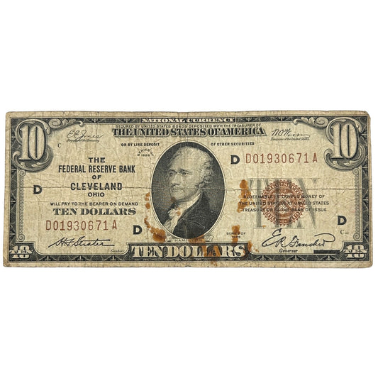 1929 $10 National Currency - Federal Reserve Bank of Cleveland Ohio