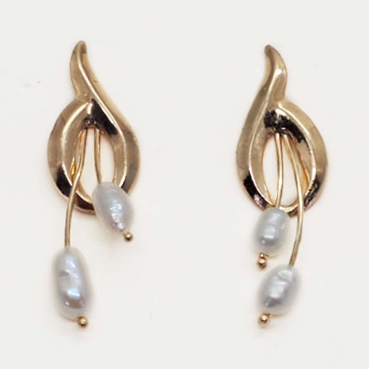 Baroque Pearl Drop Openwork Stud Earrings 14k Gold