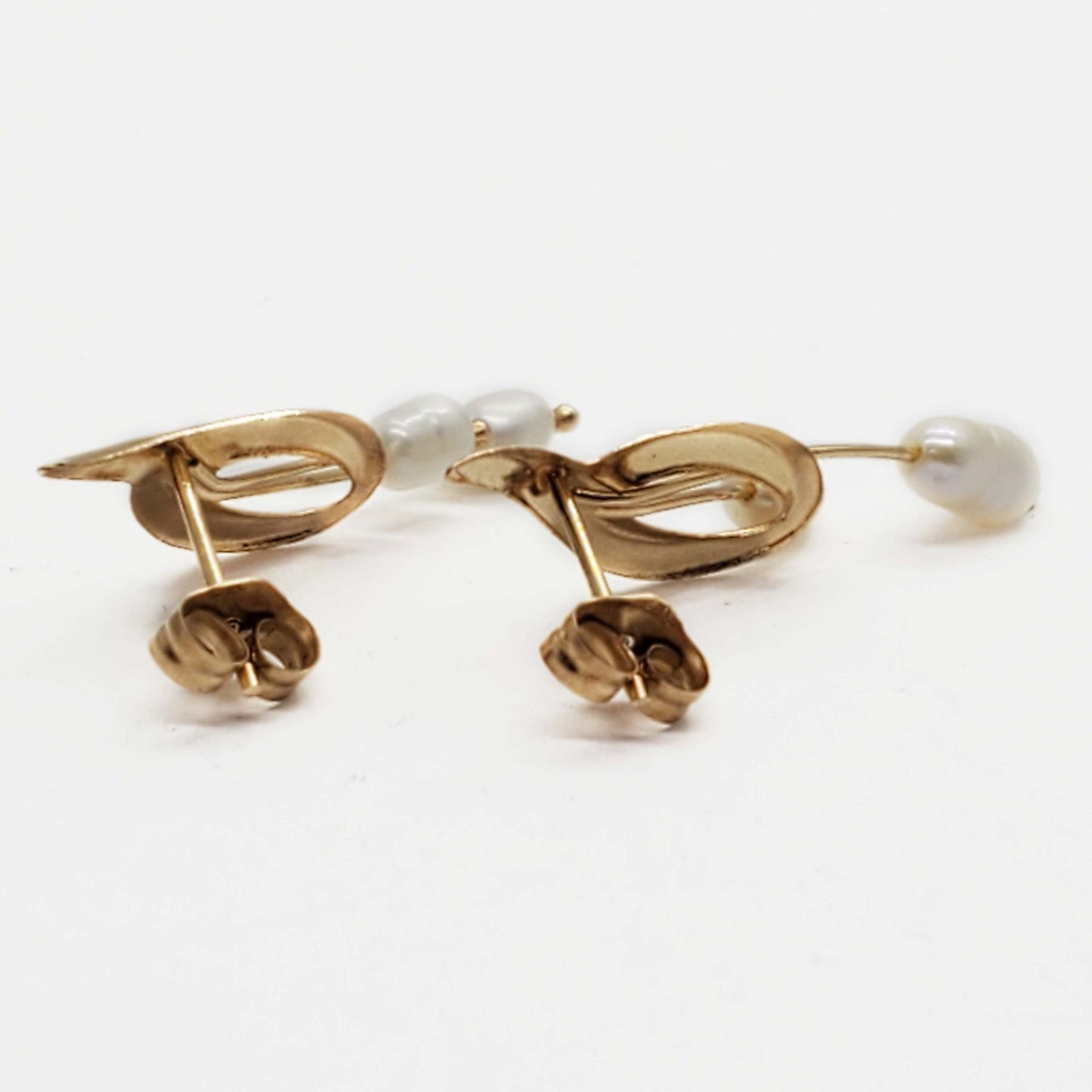 Baroque Pearl Drop Openwork Stud Earrings 14k Gold