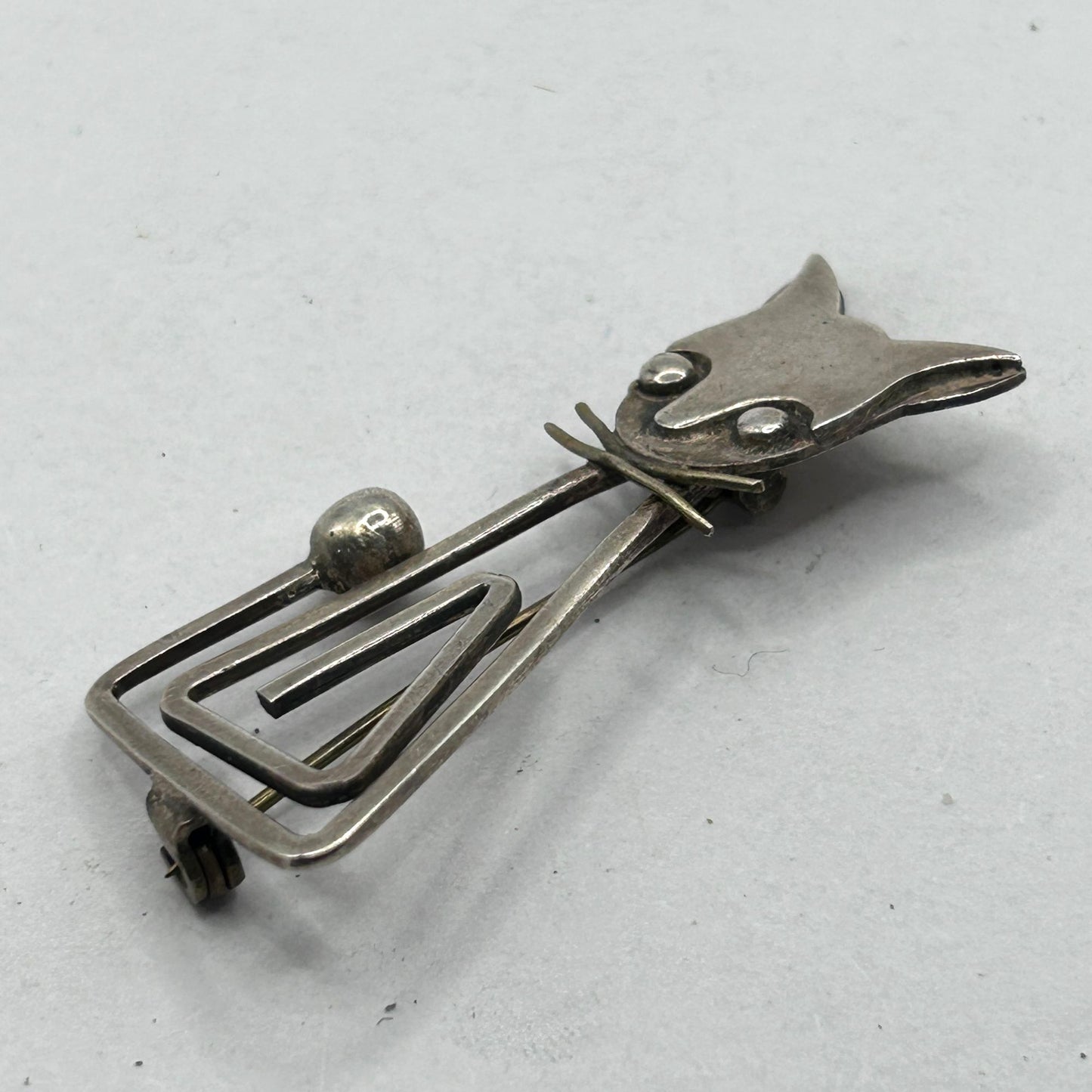 Delfino Vintage Taxco Mexico 925 Sterling Silver Abstract Cat Brooch