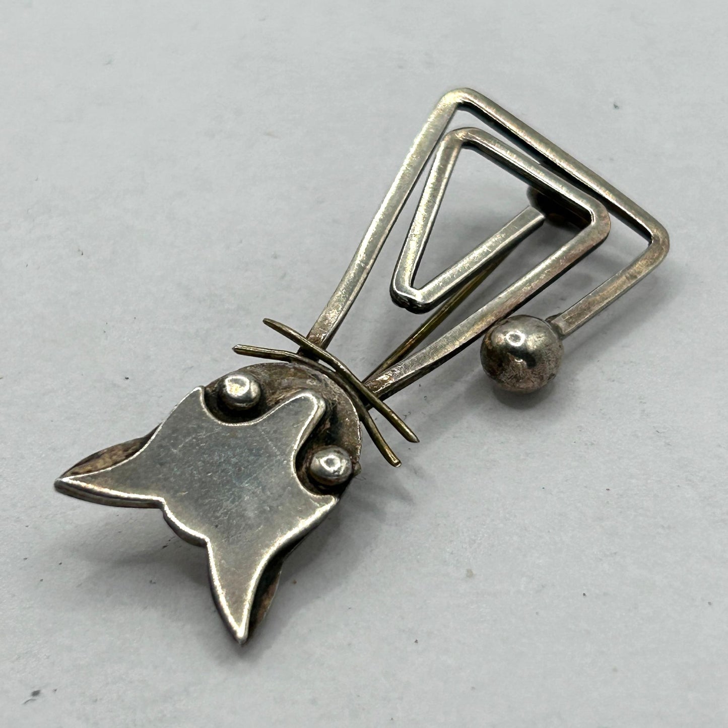 Delfino Vintage Taxco Mexico 925 Sterling Silver Abstract Cat Brooch