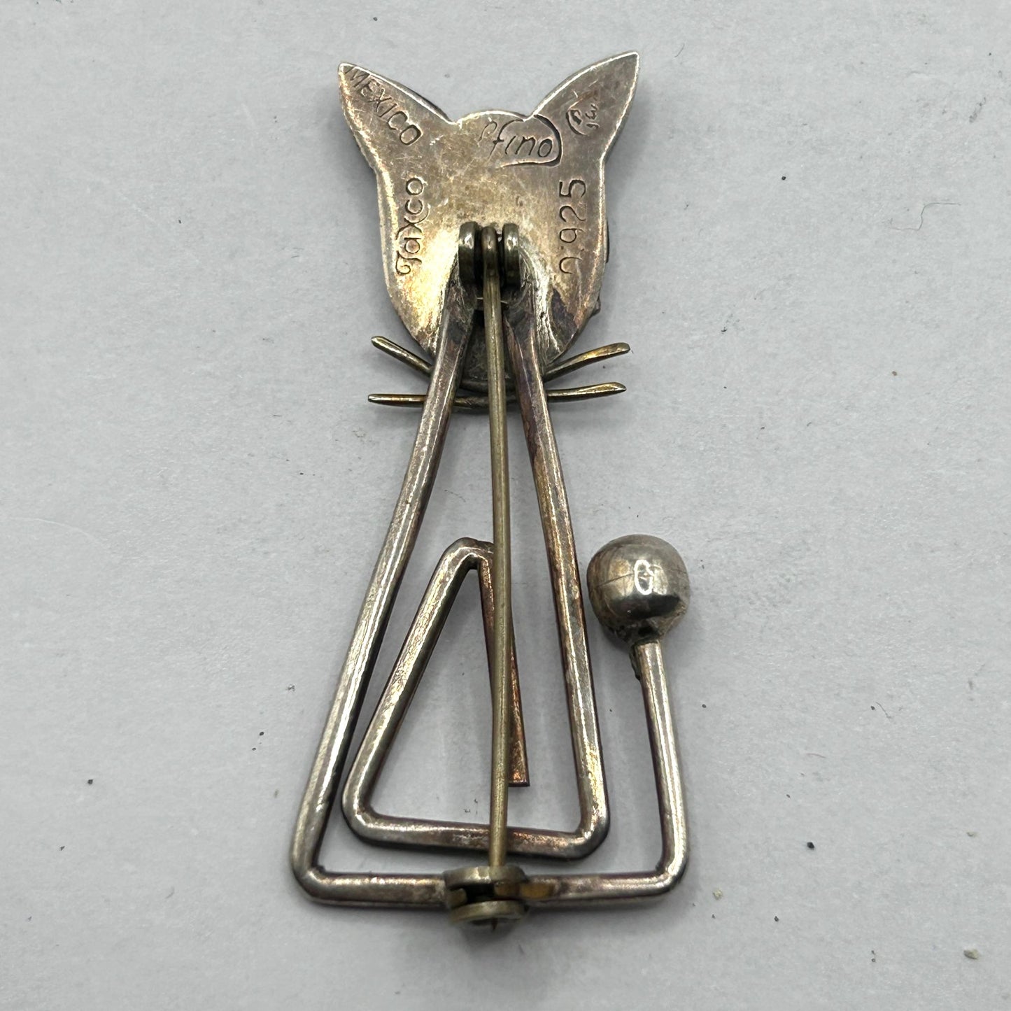 Delfino Vintage Taxco Mexico 925 Sterling Silver Abstract Cat Brooch
