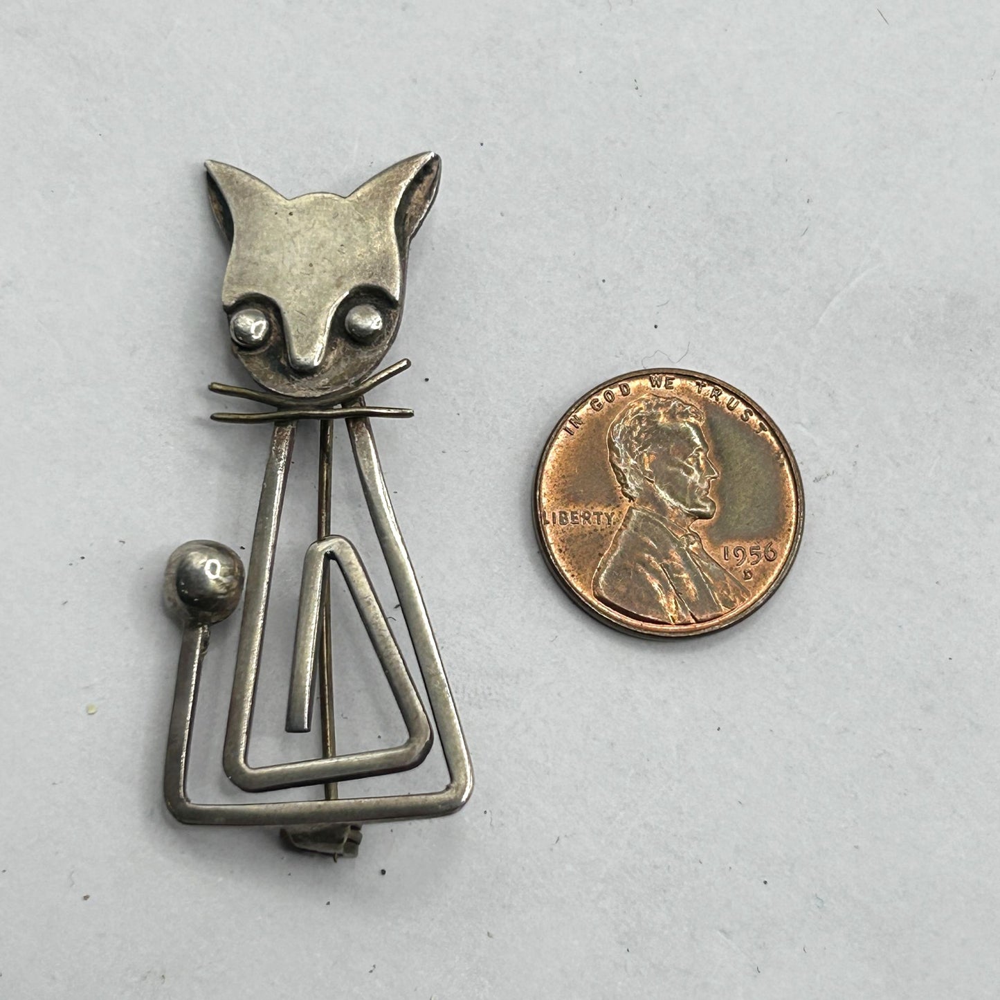 Delfino Vintage Taxco Mexico 925 Sterling Silver Abstract Cat Brooch