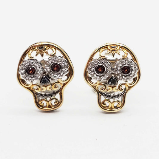 Disney Treasures Coco Garnet & Diamond Sugar Skull Earrings Sterling Silver & 10k Rose Gold