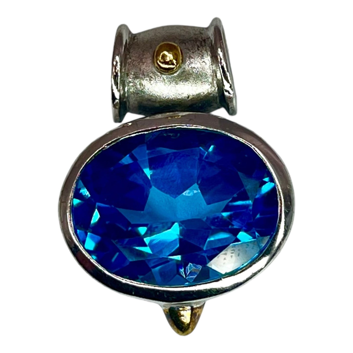 925 Sterling Silver Oval Blue CZ Two Tone Necklace Pendant Charm Colorful