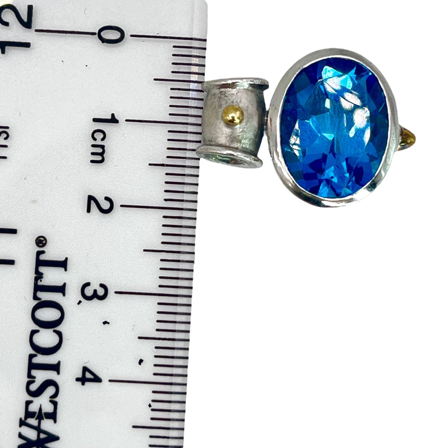 925 Sterling Silver Oval Blue CZ Two Tone Necklace Pendant Charm Colorful