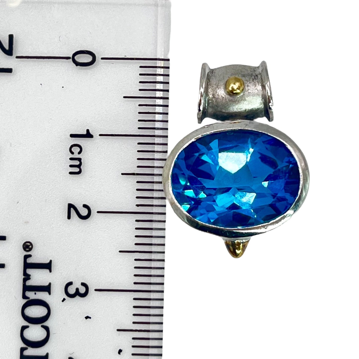 925 Sterling Silver Oval Blue CZ Two Tone Necklace Pendant Charm Colorful