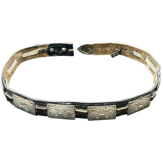 Antique Sterling Silver 11pc Rectangular Concho Belt, Genuine Leather Belt