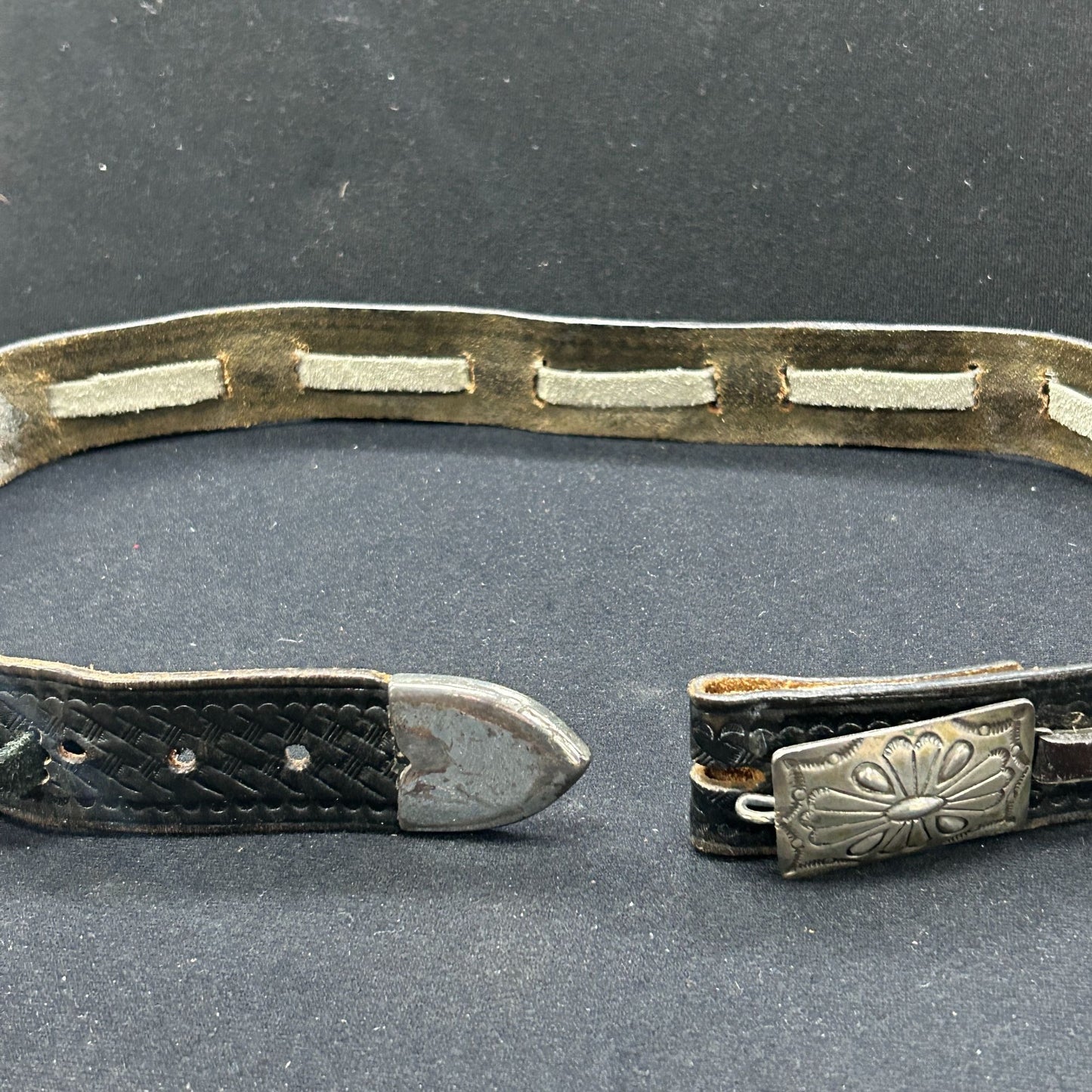 Antique Sterling Silver 11pc Rectangular Concho Belt, Genuine Leather Belt