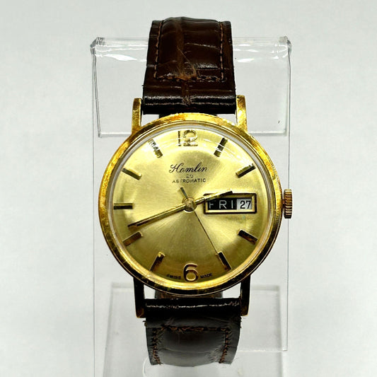 Vintage Hamlin Astromatic Mechanical Swiss Made Men's Day-Date Watch - WORKING