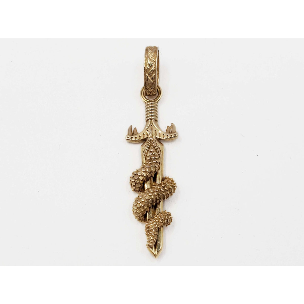Decorative Dagger & Serpent Snake Pendant 14k Gold
