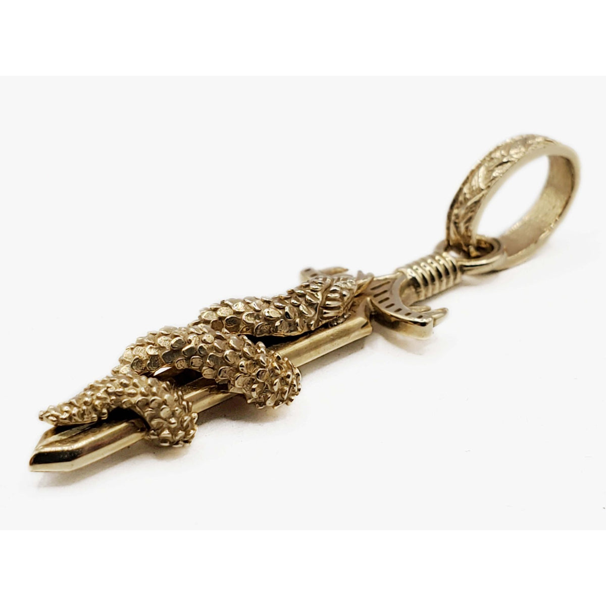 Decorative Dagger & Serpent Snake Pendant 14k Gold