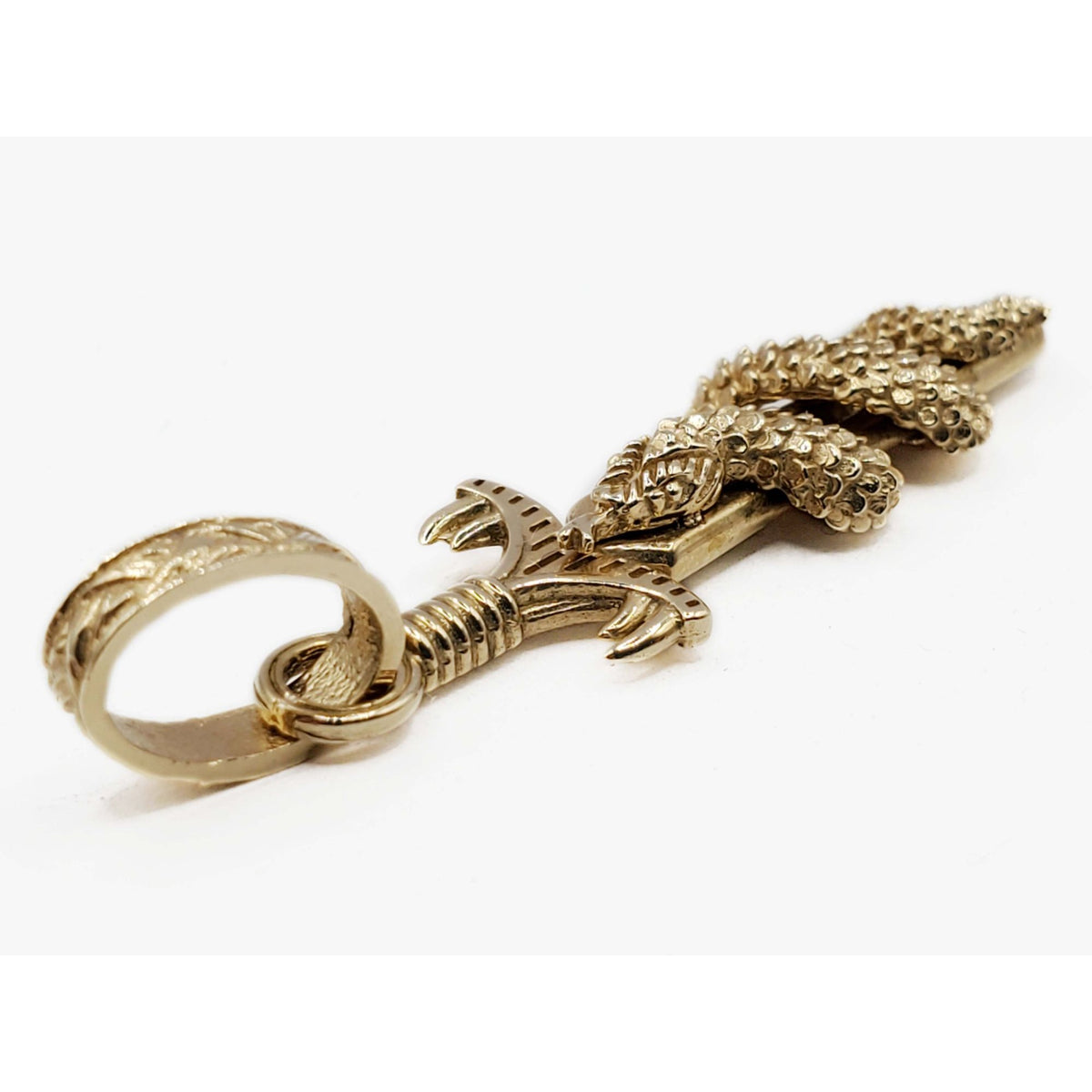 Decorative Dagger & Serpent Snake Pendant 14k Gold
