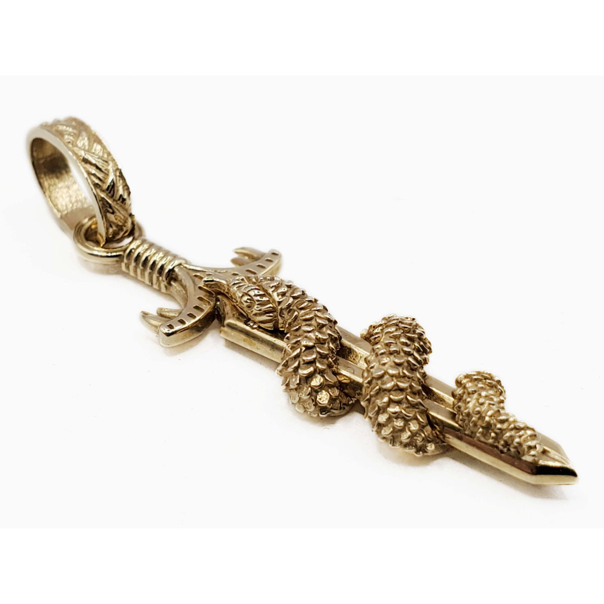 Decorative Dagger & Serpent Snake Pendant 14k Gold