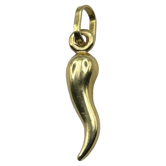 14K Solid Yellow Gold Mini Italian Horn Lucky Charm Pendant
