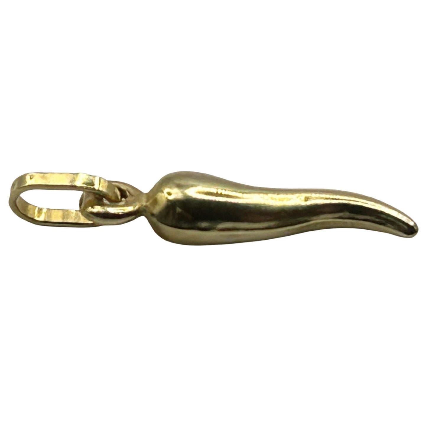 14K Solid Yellow Gold Mini Italian Horn Lucky Charm Pendant