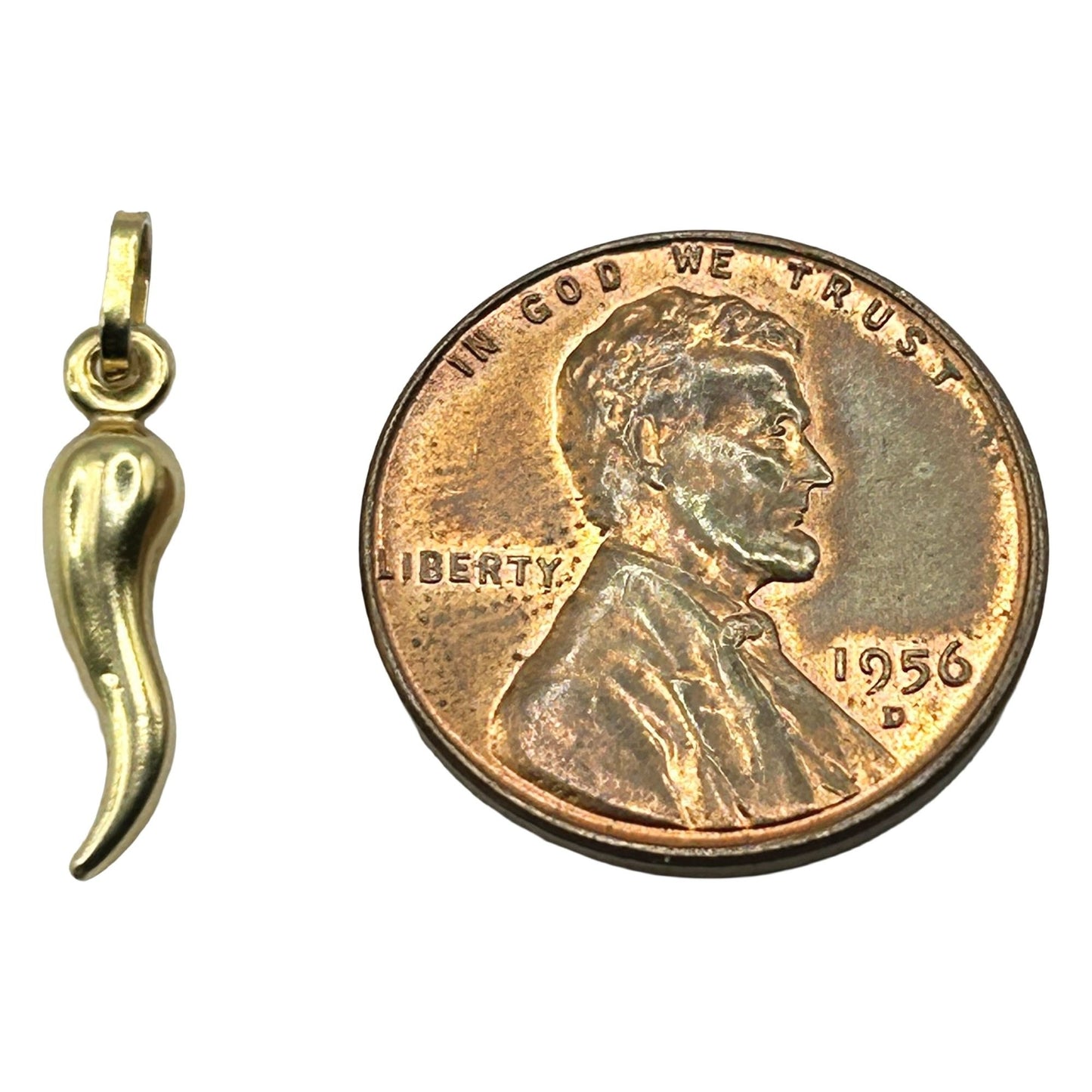 14K Solid Yellow Gold Mini Italian Horn Lucky Charm Pendant