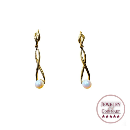 14k Gold Twisted Pearl Dangle Earrings