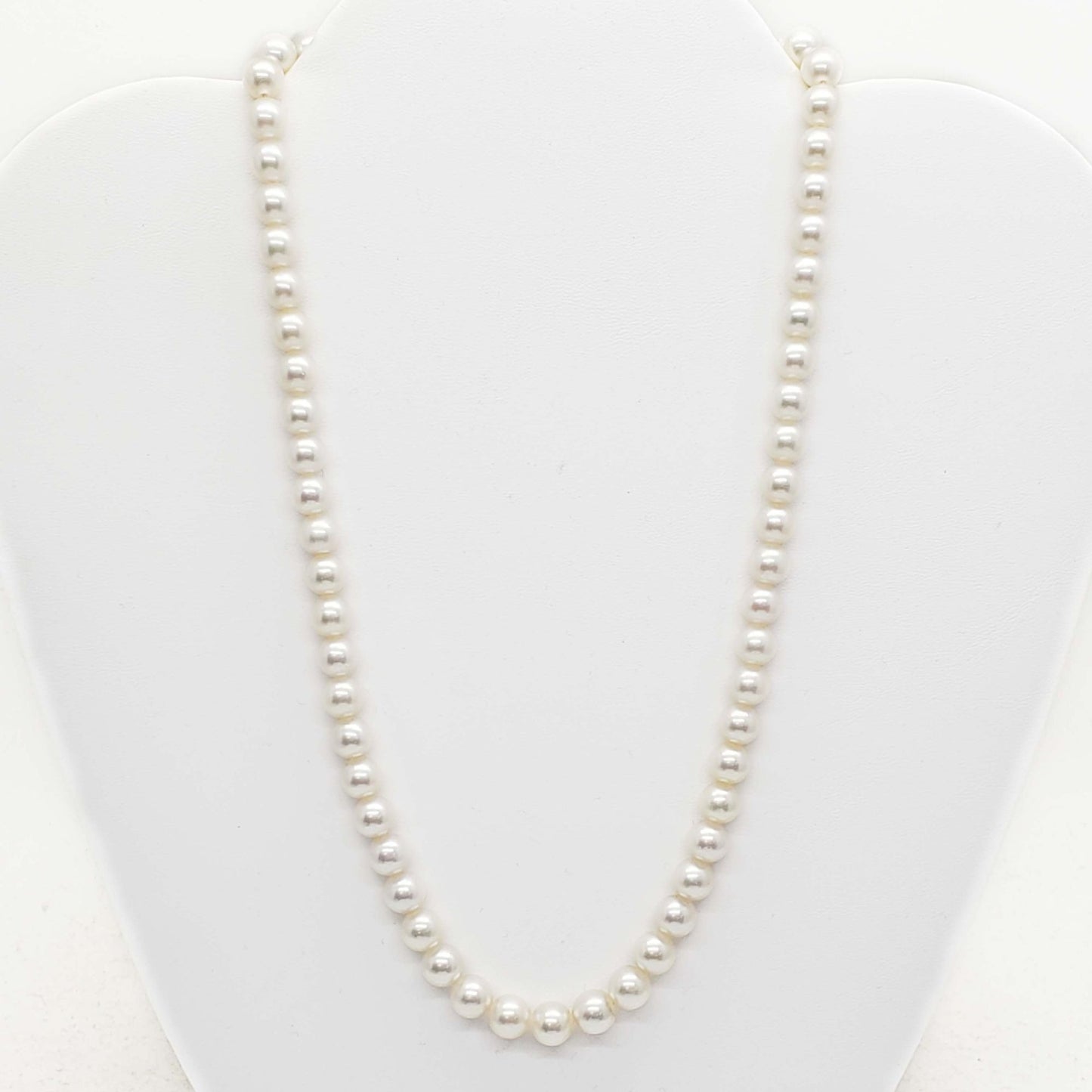 6.5-7mm Wide Cultured Pearl Bead Strand Necklace 14k Gold Clasp 17" Long