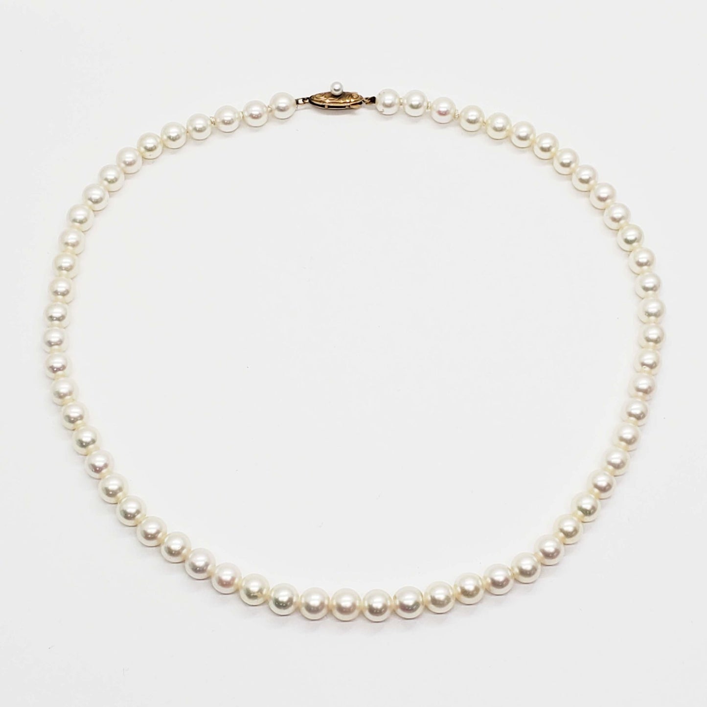 6.5-7mm Wide Cultured Pearl Bead Strand Necklace 14k Gold Clasp 17" Long