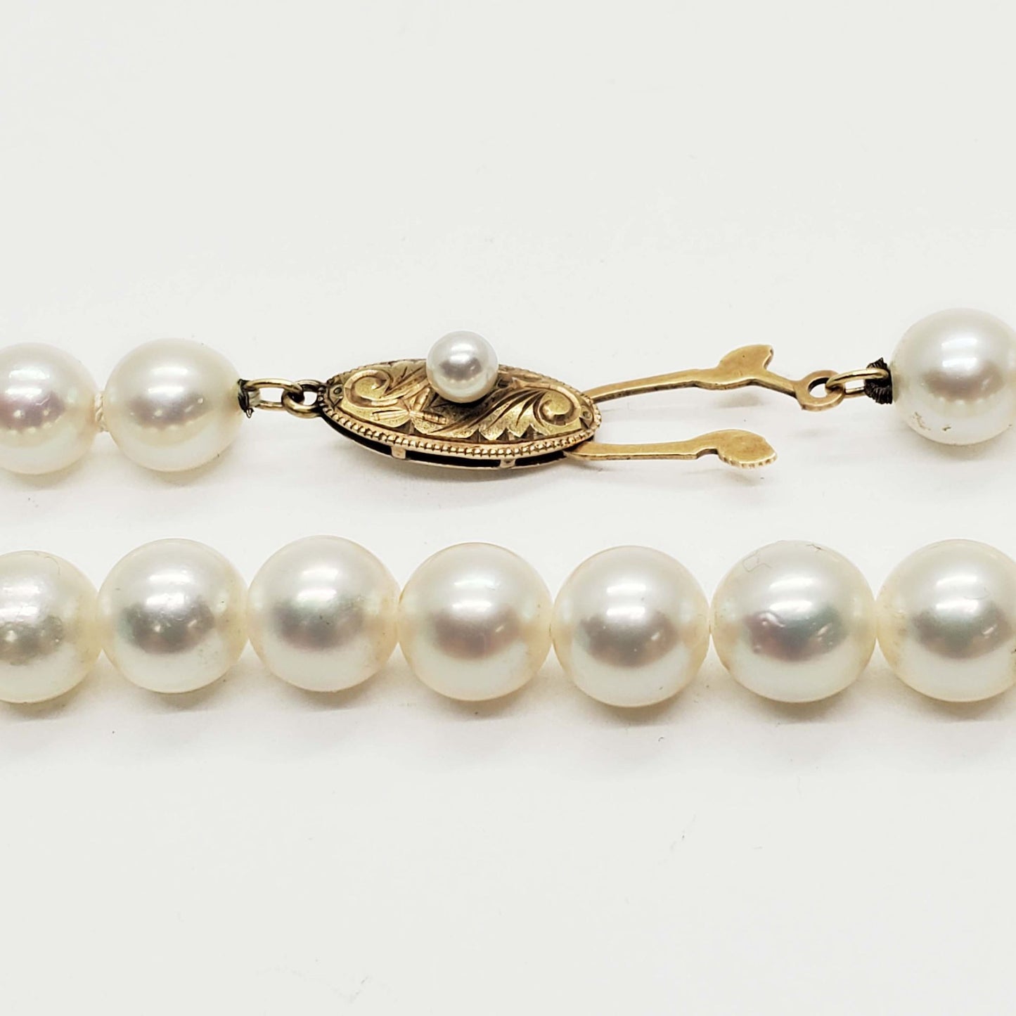 6.5-7mm Wide Cultured Pearl Bead Strand Necklace 14k Gold Clasp 17" Long