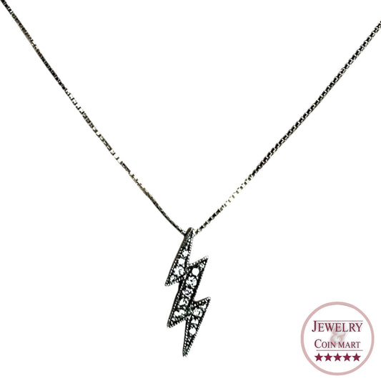 925 Sterling Silver Lightning Bolt Pendant Box Chain Necklace Cubic Zirconia