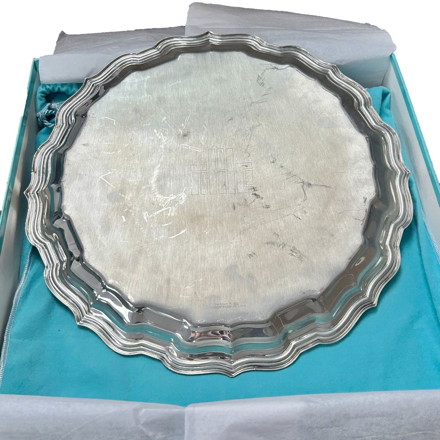Vintage Tiffany & Co. Handcrafted Pewter Tray/Platter - with Tiffany Bag + Box