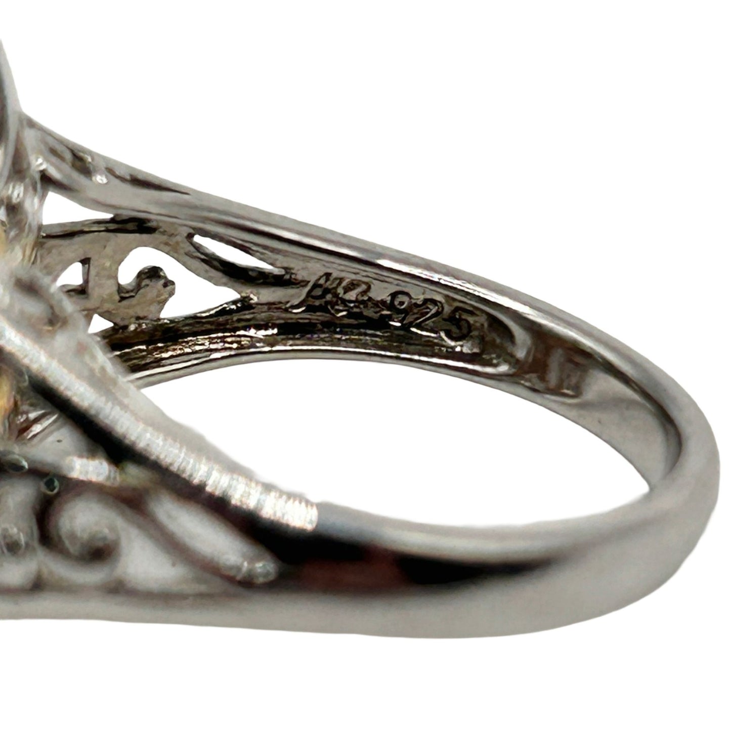 Vintage 925 Sterling Silver Butterfly Scroll Rock Crystal Quartz Ring Size 5.25