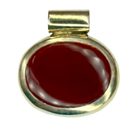 Vintage 925 Sterling Silver Cabochon Carnelian Oval Pendant Charm