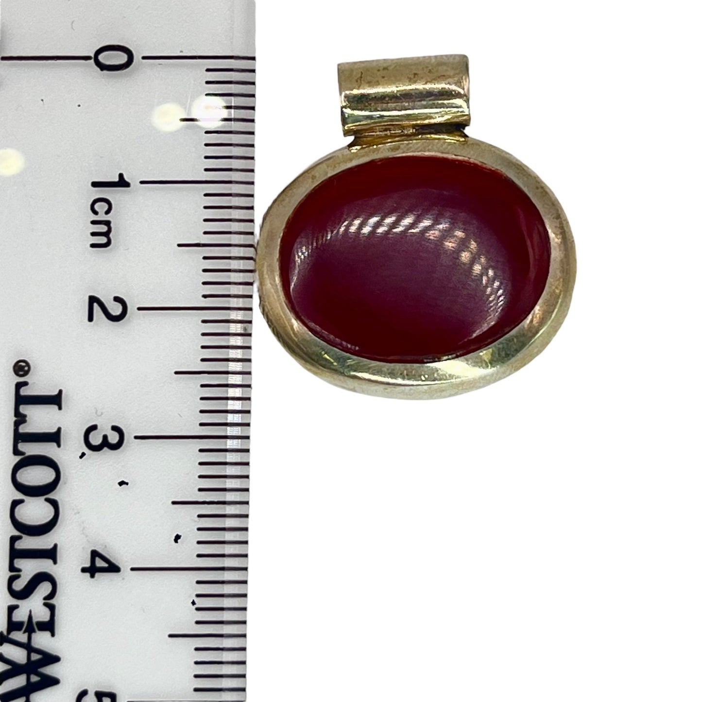 Vintage 925 Sterling Silver Cabochon Carnelian Oval Pendant Charm