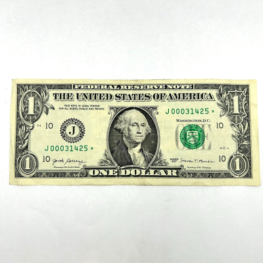 2017 $1 Star Note with Low Serial Number - J00031425☆