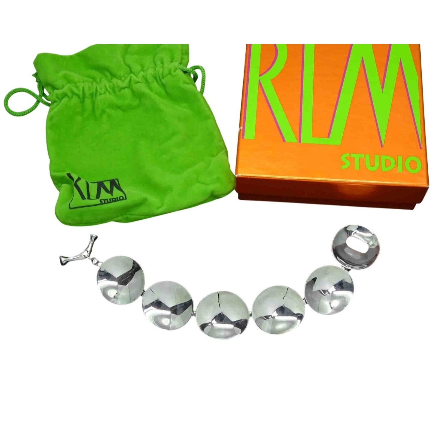 Robert Lee Morris RLM Designer Concave Disc Link Toggle Bracelet Sterling Silver