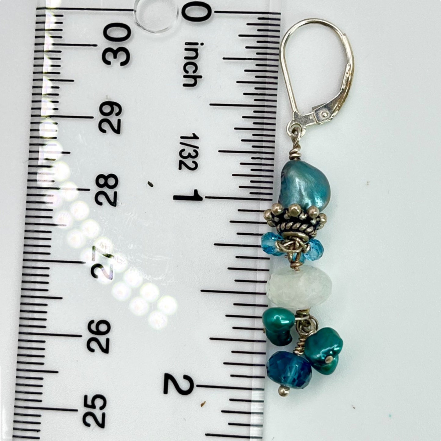 Sterling Silver Beaded Pearl Drop Dangle Earrings Colorful Mermaidcore Coastal