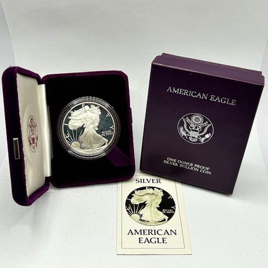 1986-S American Silver Eagle Proof in Original Government Packaging With COA