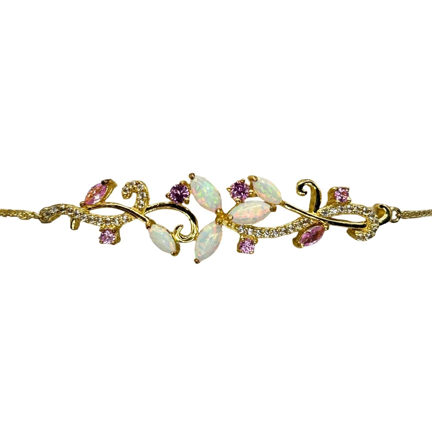 925 Sterling Silver Gold-Toned Opal, Pink Zircon and Pave CZ Slider Bracelet